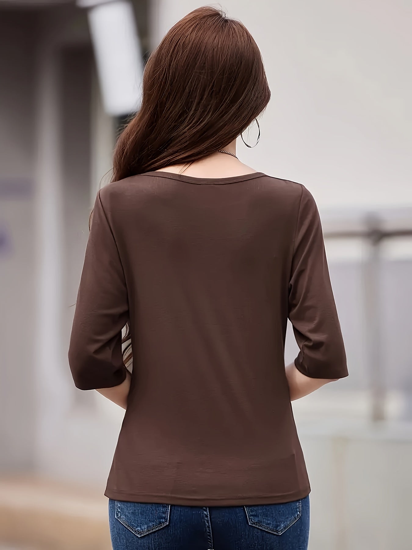 Solid Color Mid-Sleeve T-Shirt