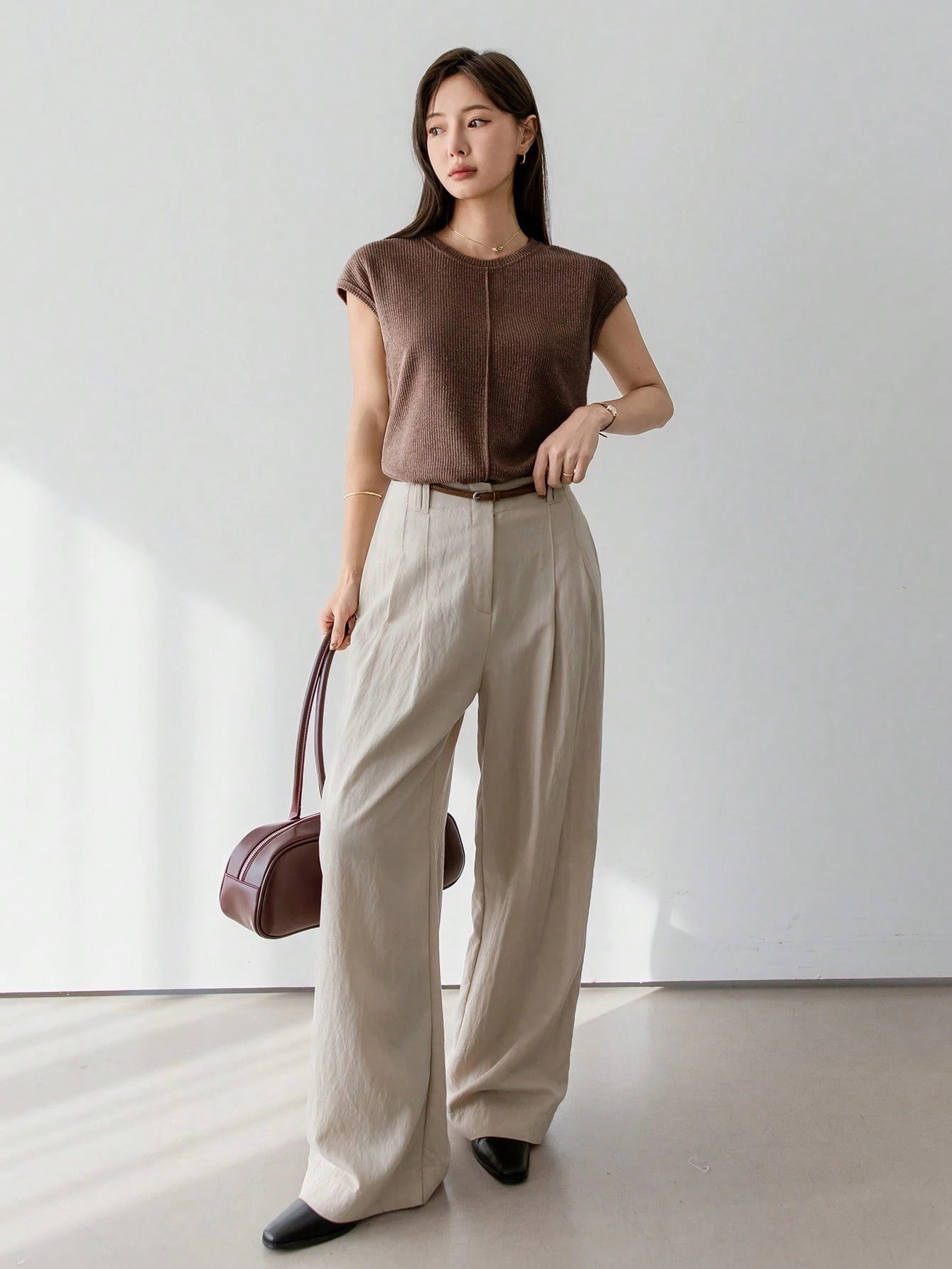 Loose Casual Knitted Solid Color Patchwork Short Sleeve Women T-Shirt