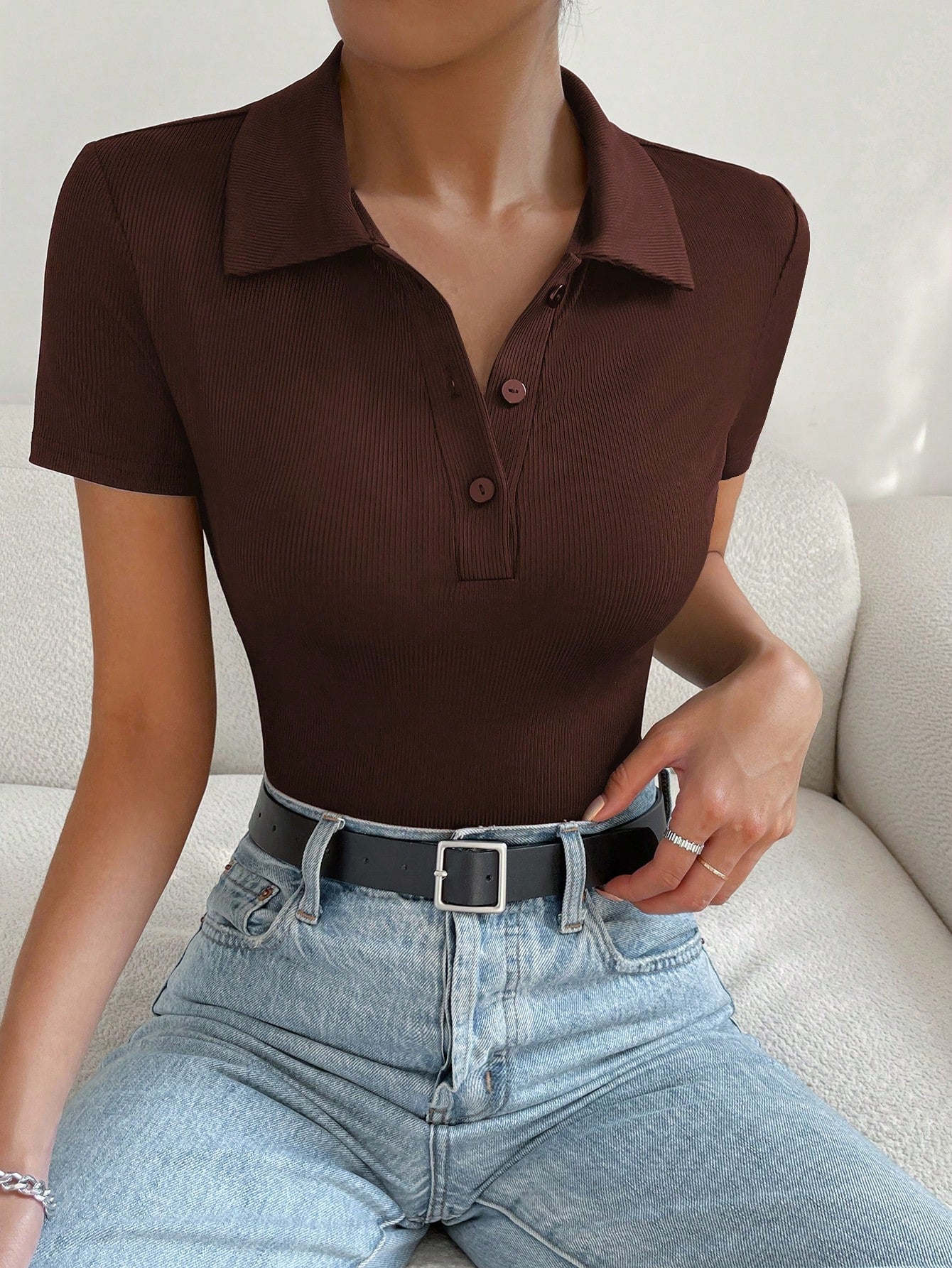 Solid Half Button Bodysuit
