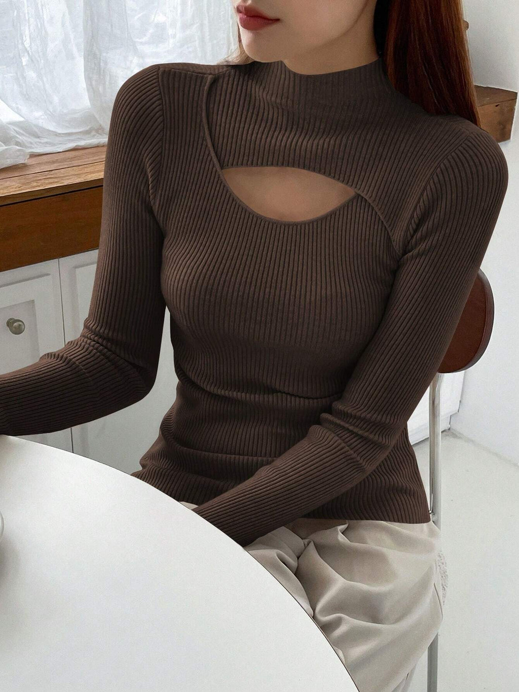 Stand Collar Long Sleeve Hollow Pullover Tops