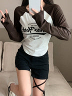 Contrast Raglan Sleeve Letter Graphic Curved Hem Tee