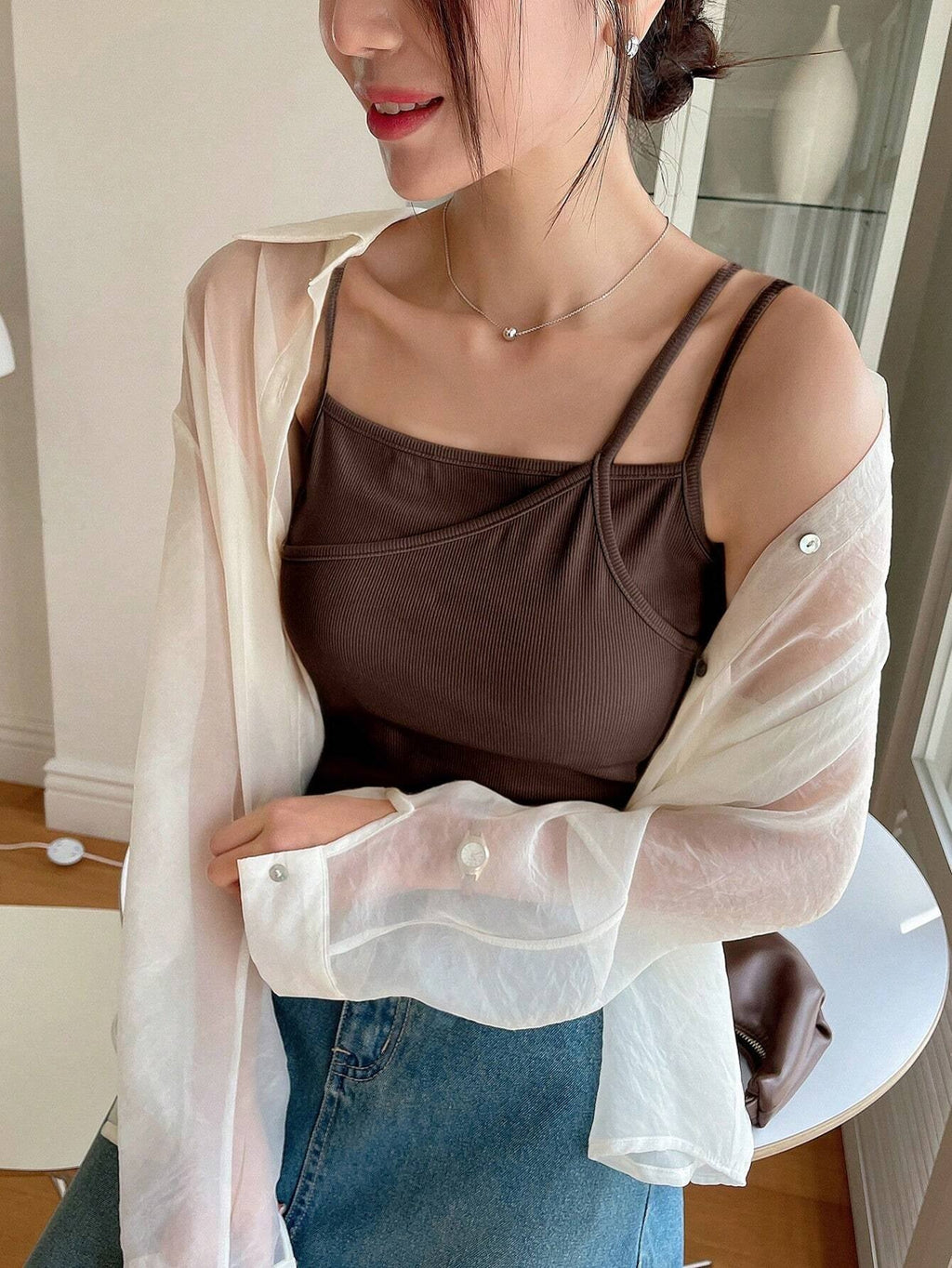 Plain Color Casual Versatile Asymmetrical Camisole