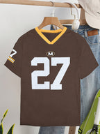 V-Neck Short Sleeve Casual Letter & Number Print Loose