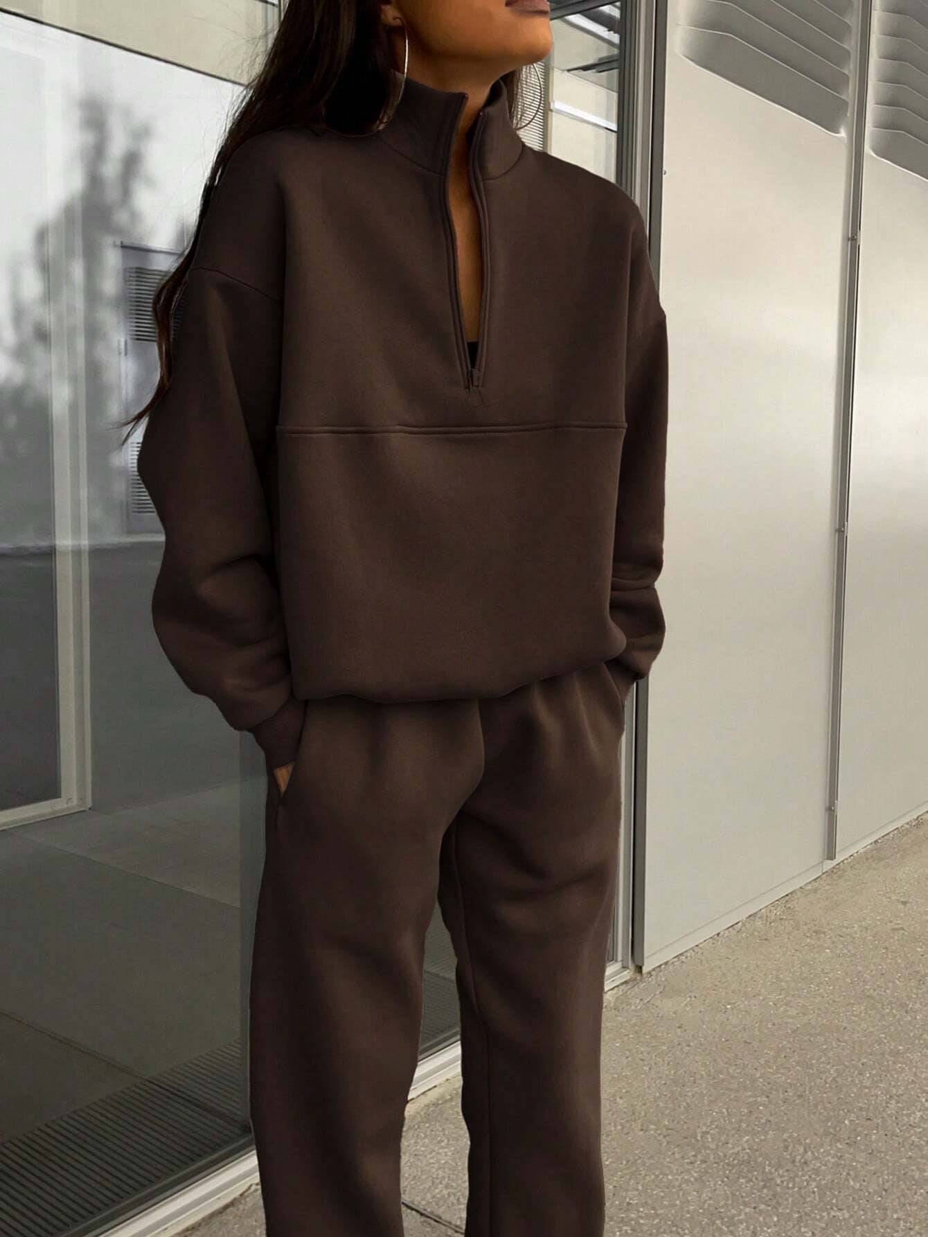 Solid Color Casual 2-Piece Set Fall Cloth