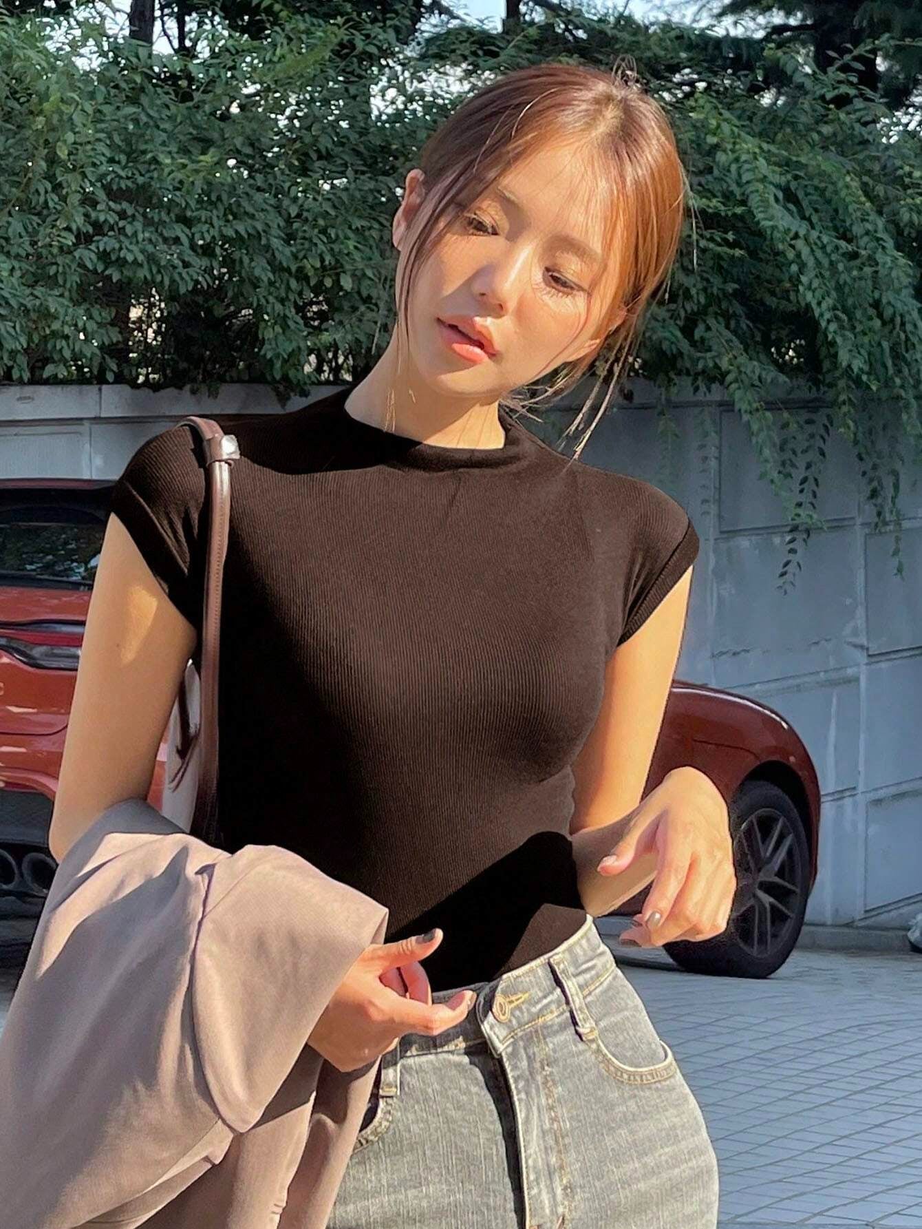 Solid Color Bat Sleeve T-Shirt