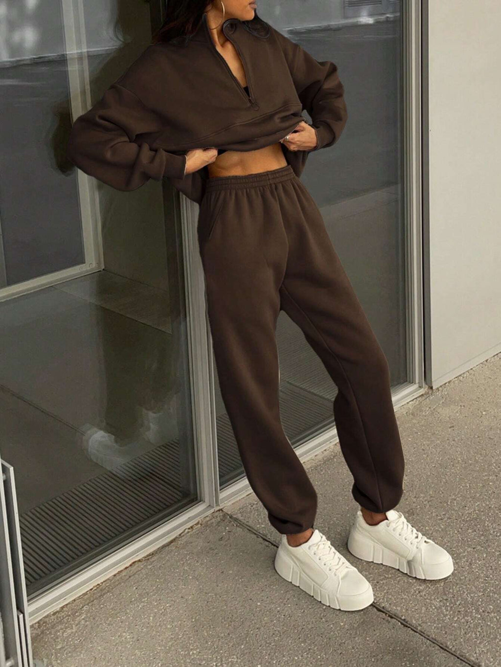 Solid Color Casual 2-Piece Set Fall Cloth