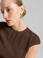 Ontre Urban Commuter White Knit Top, Short Sleeve Crew Neck T-Shirt
