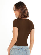 V-Neck Short Sleeve Solid Color Slim Fit Casual Tee