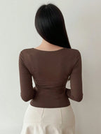 Hollow Out Design Ribbed T-Shirt