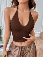 Summer Sexy Solid Backless Crop Halter Top
