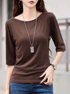 Solid Color Mid-Sleeve T-Shirt