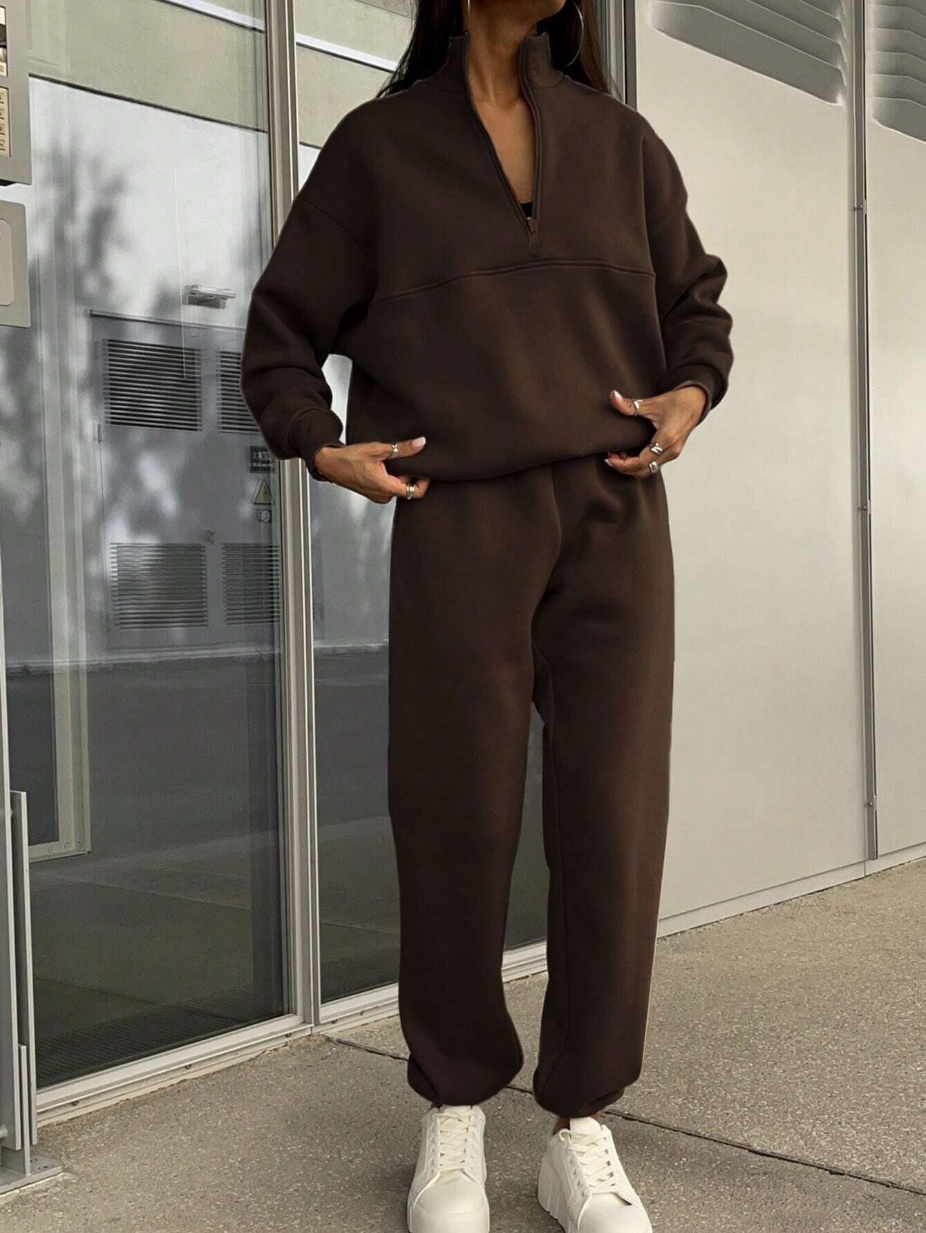 Solid Color Casual 2-Piece Set Fall Cloth