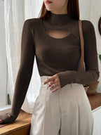 Stand Collar Long Sleeve Hollow Pullover Tops