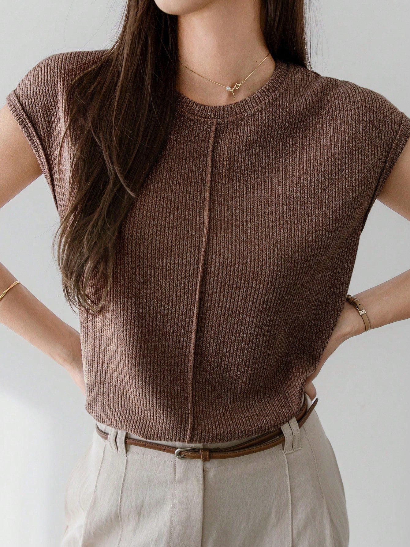 Loose Casual Knitted Solid Color Patchwork Short Sleeve Women T-Shirt