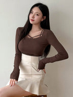 Hollow Out Design Ribbed T-Shirt