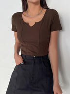 Notched Neckline Seam Detail Tee