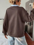 Letter & Stripe Print Patchwork Thermal Lined Sweatshirt