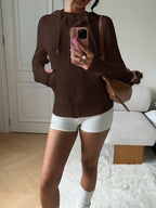 Casual Brown Hoodie Sweatshirt, Autumn/Winter Brown Long Sleeve Top