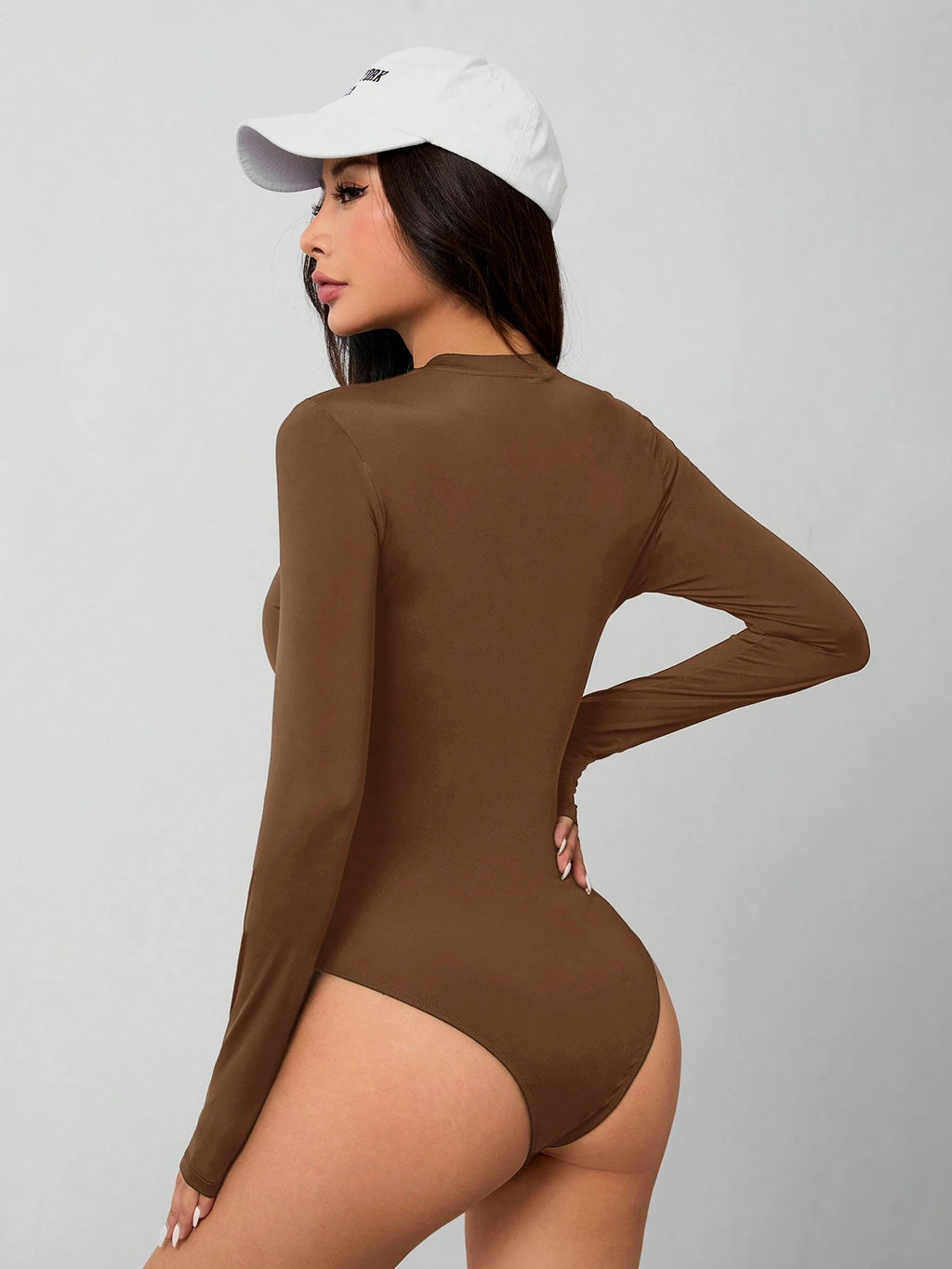 Solid Knit Stretch Fitted Black Bodysuit