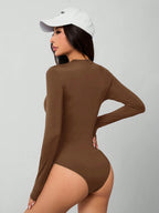 Solid Knit Stretch Fitted Black Bodysuit