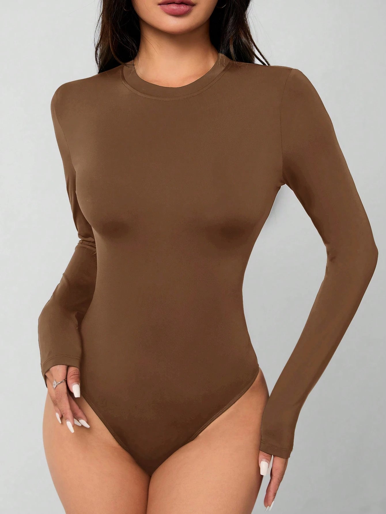 Solid Knit Stretch Fitted Black Bodysuit