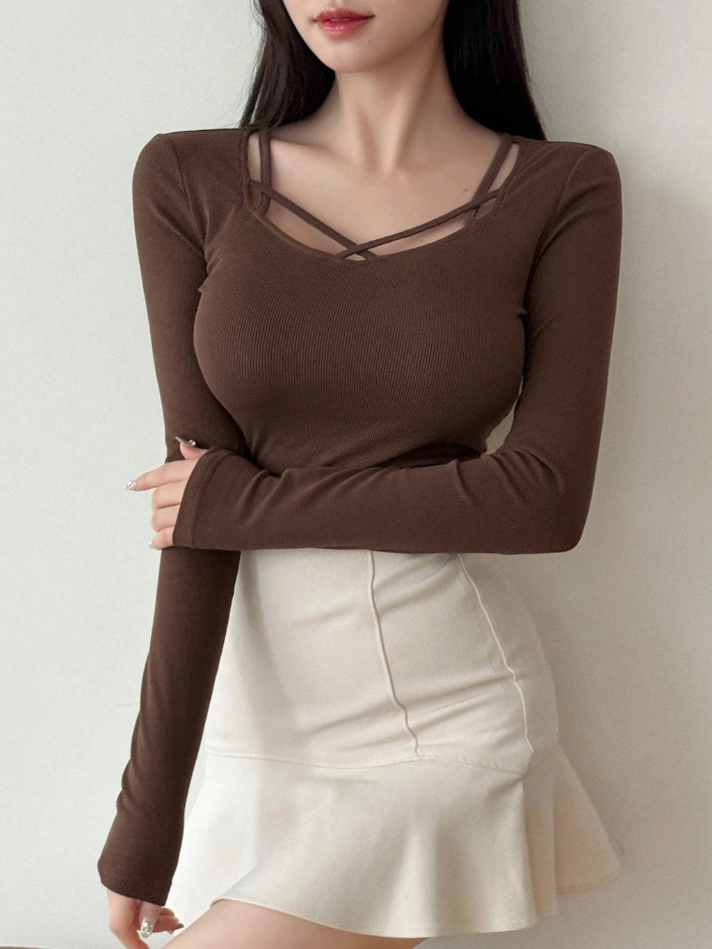 Hollow Out Design Ribbed T-Shirt