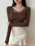 Hollow Out Design Ribbed T-Shirt
