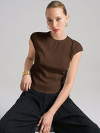 Ontre Urban Commuter White Knit Top, Short Sleeve Crew Neck T-Shirt