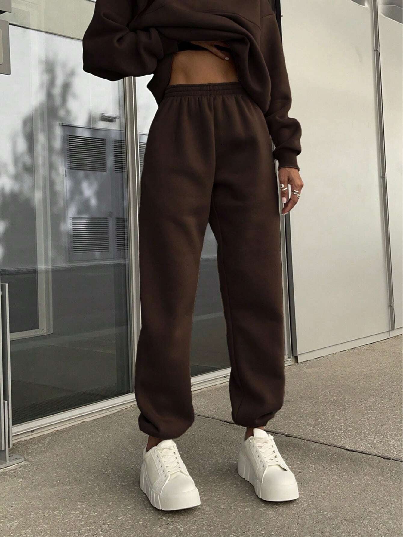 Solid Color Casual 2-Piece Set Fall Cloth