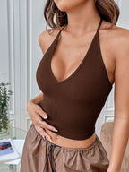 Summer Sexy Solid Backless Crop Halter Top