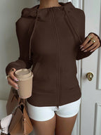 Casual Brown Hoodie Sweatshirt, Autumn/Winter Brown Long Sleeve Top