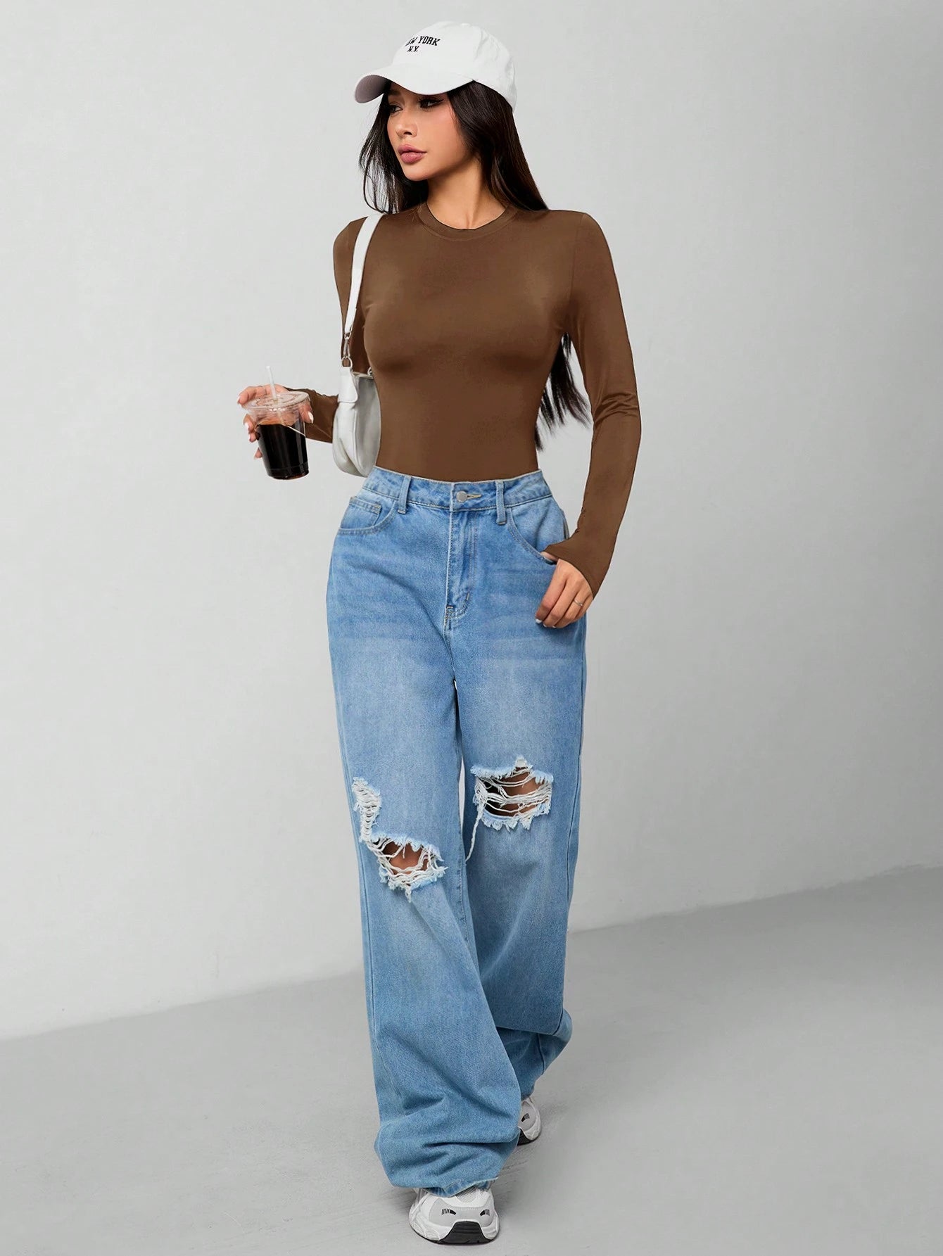 Solid Knit Stretch Fitted Black Bodysuit