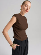 Ontre Urban Commuter White Knit Top, Short Sleeve Crew Neck T-Shirt