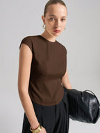 Ontre Urban Commuter White Knit Top, Short Sleeve Crew Neck T-Shirt
