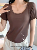 Short Sleeve Crew Neck Casual Solid Color T-Shirt, Slim Fit