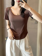 Short Sleeve Crew Neck Casual Solid Color T-Shirt, Slim Fit