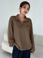 Half-Zipper Casual & Versatile Long Sleeve Sweatshirt, Long Sleeve Tops