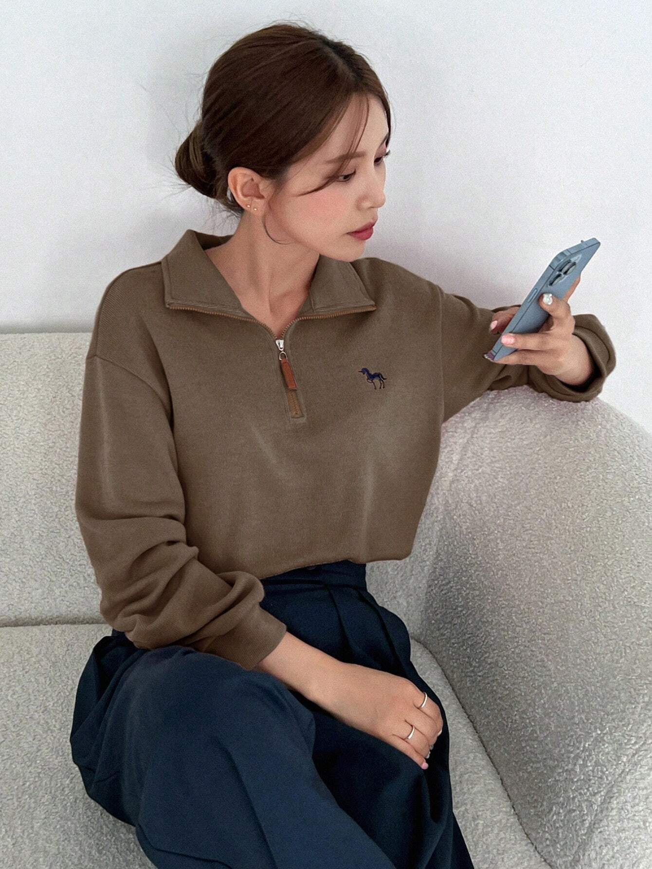 Half-Zipper Casual & Versatile Long Sleeve Sweatshirt, Long Sleeve Tops