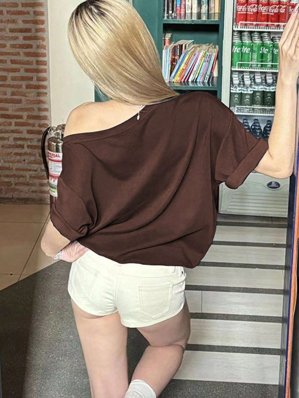 Numeric Print Asymmetric Collar Loose Casual T-Shirt, Summer Graphic Tees