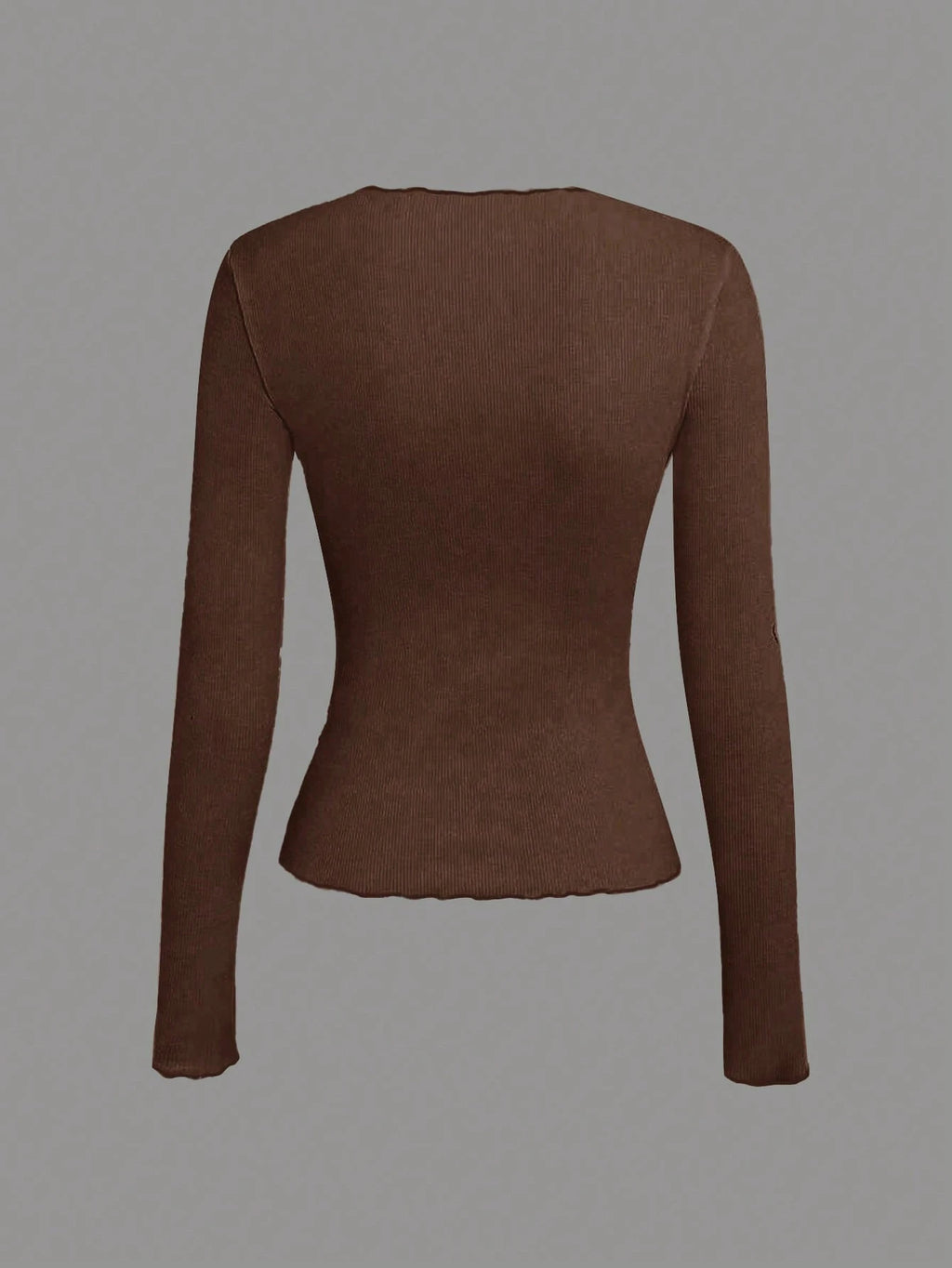 Solid Color Split Half-Length Long-Sleeved Round Neck New Women's Top