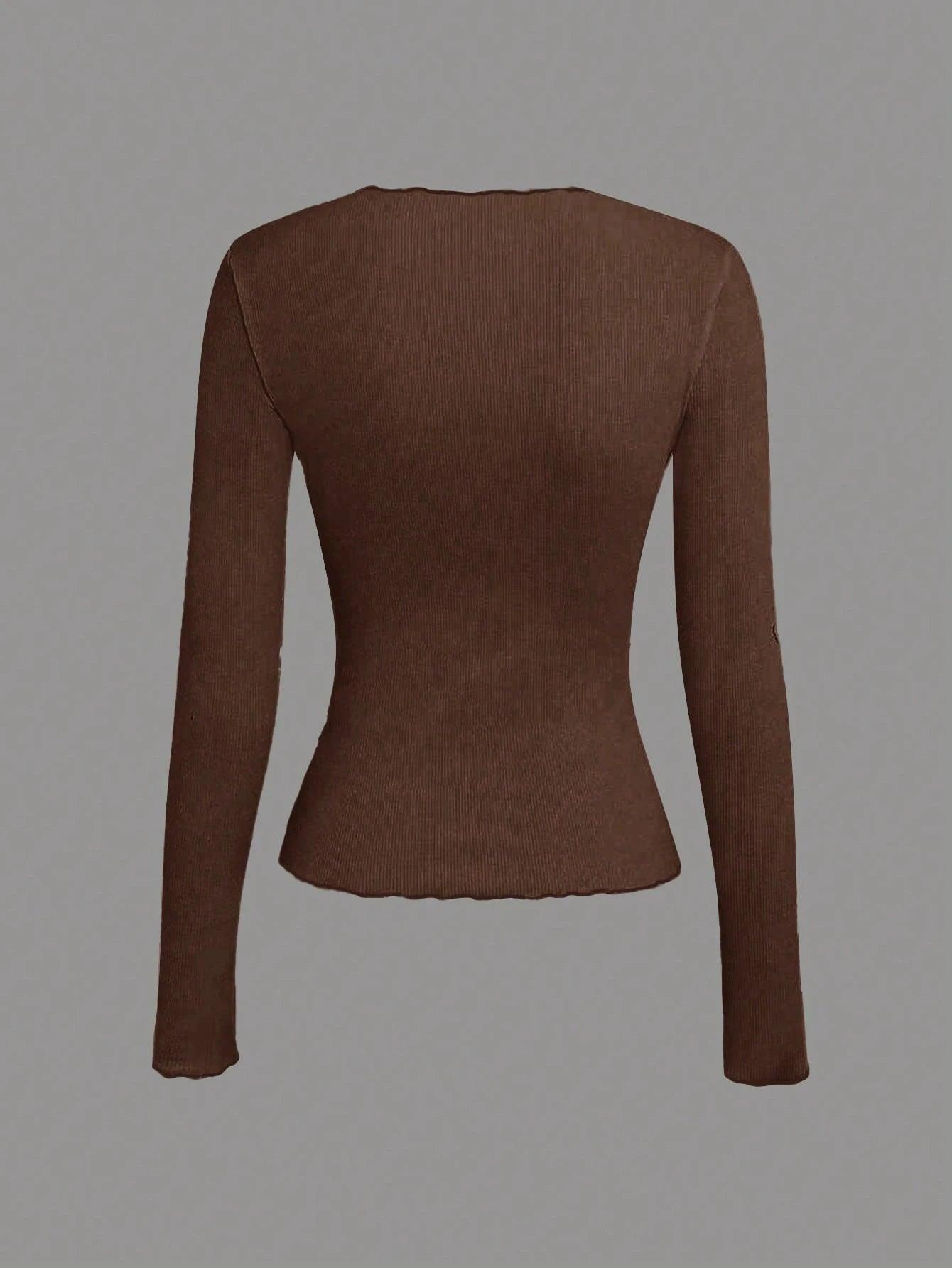 Solid Color Split Half-Length Long-Sleeved Round Neck New Women's Top