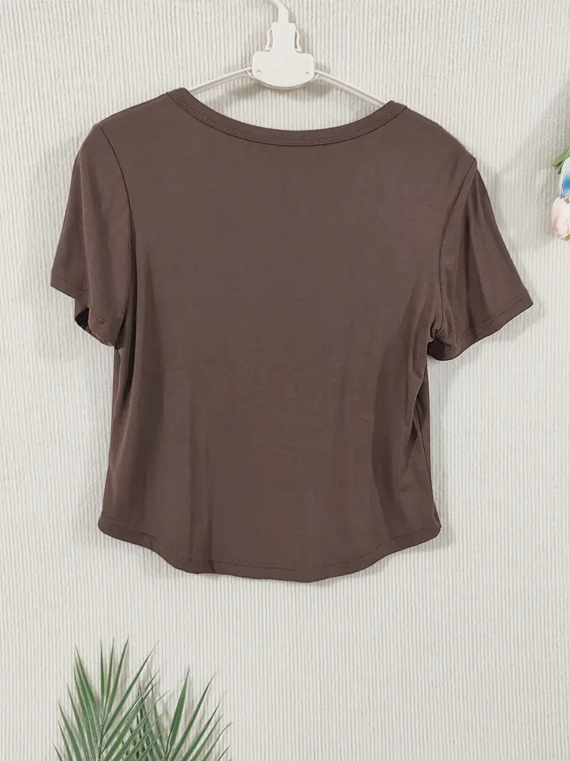 Short Sleeve Crew Neck Casual Solid Color T-Shirt, Slim Fit