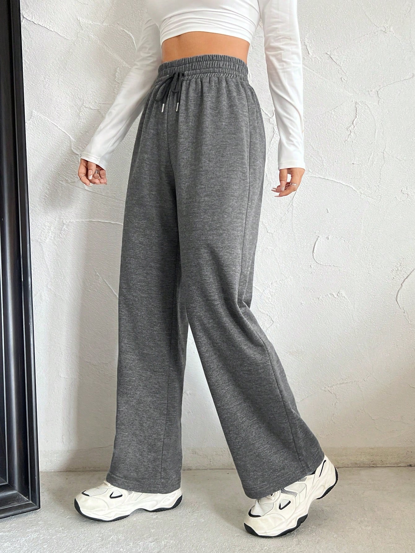 Solid Color Drawstring Waist Sweatpants Graduation, Back To School Outfits