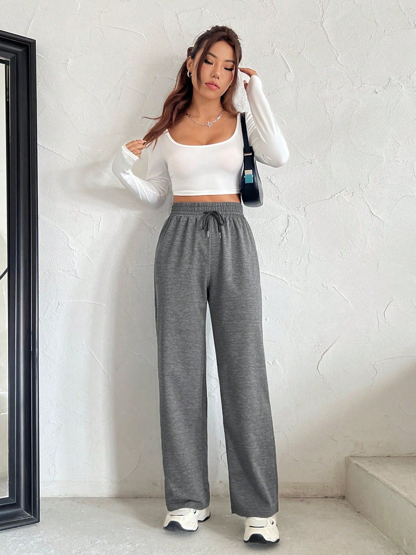 Solid Color Drawstring Waist Sweatpants Graduation, Back To School Outfits