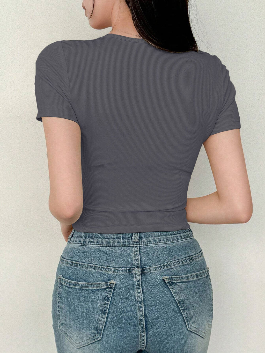 Women's Solid Color Swan Collar Short Sleeve T-Shirt