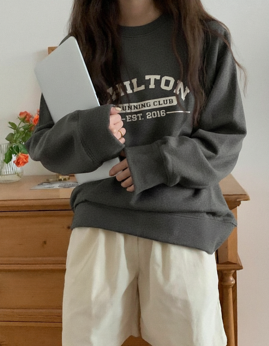 Letter Graphic Thermal Lined Sweatshirt Chilton Running Club Long Sleeve Tops Graduation