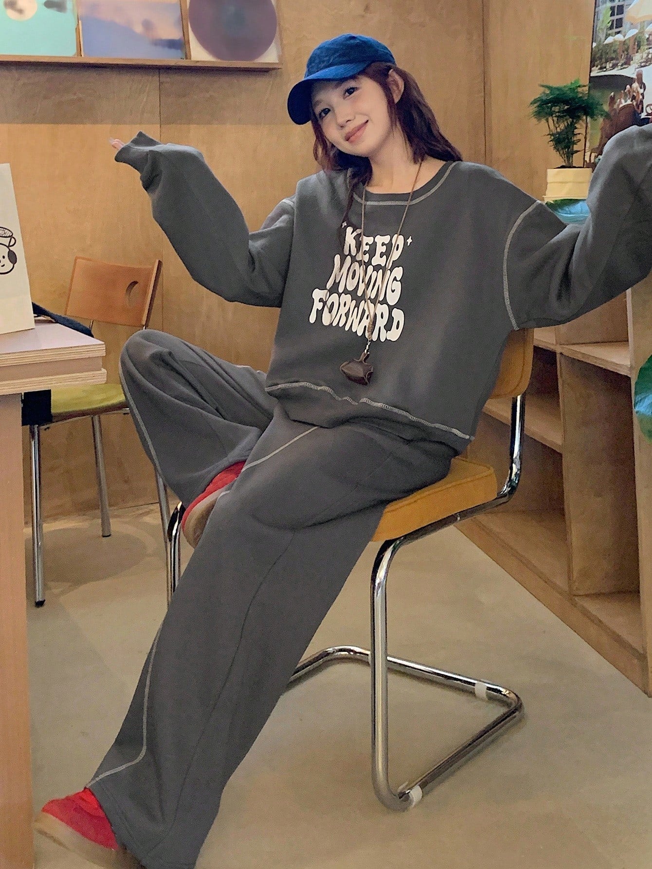 Casual Loose Long Sleeve Top And Drawstring Pants Set