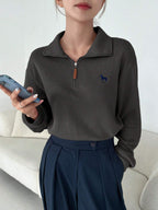 Half-Zipper Casual & Versatile Long Sleeve Sweatshirt, Long Sleeve Tops
