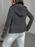 Casual Brown Hoodie Sweatshirt, Autumn/Winter Brown Long Sleeve Top