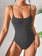 Solid Color Backless Spaghetti Strap Bodysuit